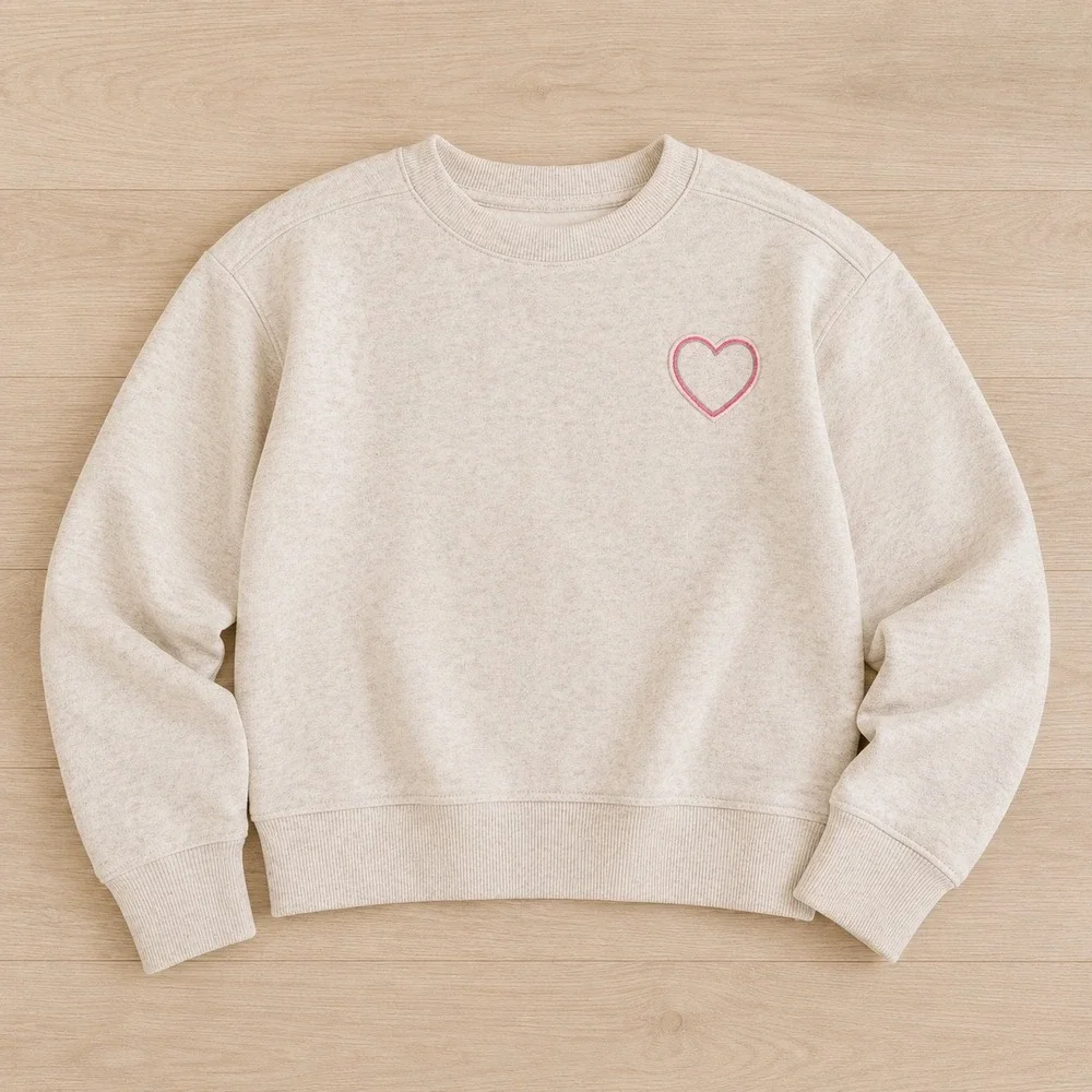 Cat & Jack Kids Oatmeal Heather Heart Embroidered‎ Pullover Sweatshirt S 6/7 NEW